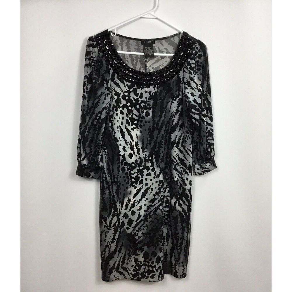 B SMART‎ womens dress beautiful black white animal print rhinestones Size S